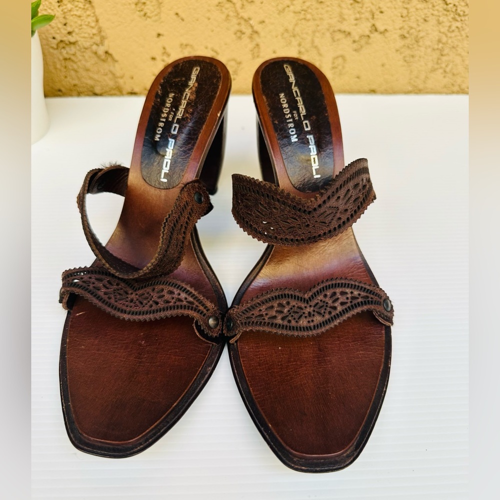 GIANCARLO PAOLI| Women’s Brown Leather sandal heels| size 37。US 6.5-7